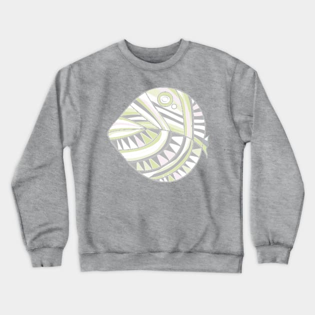 Mazipoodles New Fish Head Leaf White Gray Green Distressed Crewneck Sweatshirt by Mazipoodles